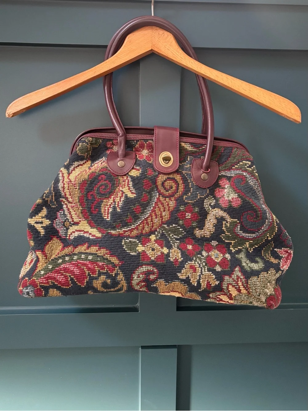 Vintage Tapestry Paisley Top-Handle Bag in from Italy leather trim